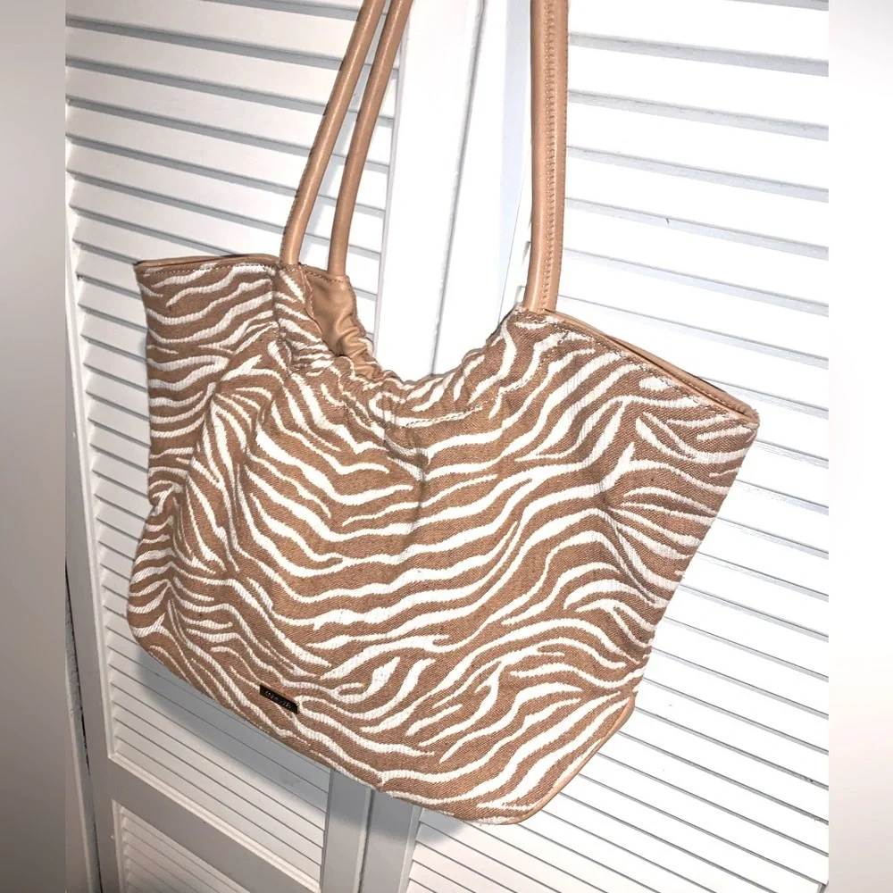 Rachel Zoe Zebra Print Tan Hobo Bag Leather Trim